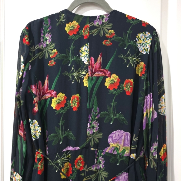 ZARA Black With Colorful Florals True Wrap Dress, Lightweight, Size Medium - Picture 8 of 16